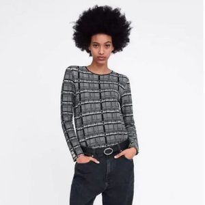 Zara Plaid Textured Long Sleeves Top, NWOT, S